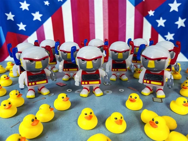 Echo Receiver figures displayed in front of an American flag